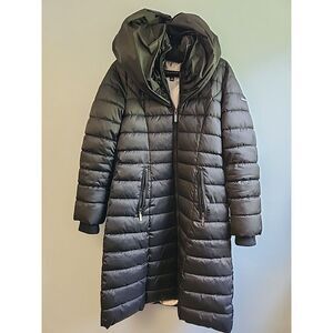 Laundry By Shelli Segal Womens M Long Puffer Quilted Black Full Zip Hooded Coat
